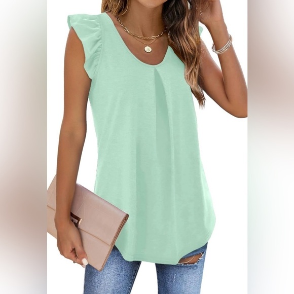 Agseem Tops - Agseem Loose Fit Ruffle Sleeveless Summer Blouse, M